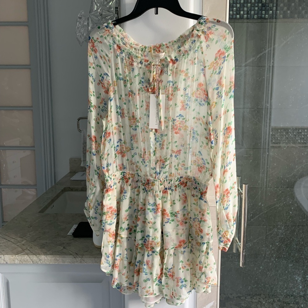LoveShackFancy Floral Popover Silk Dress - Picture 8 of 12